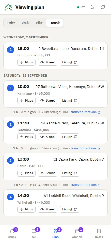 The viewing plan on a phone